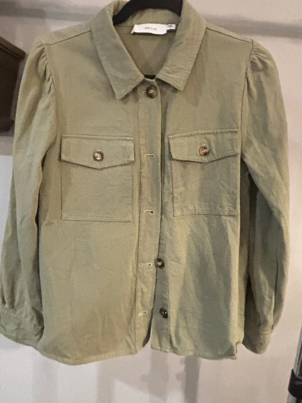 Greylin Alexia Cotton Twill Puff Sleeve Shirt Jacket size small